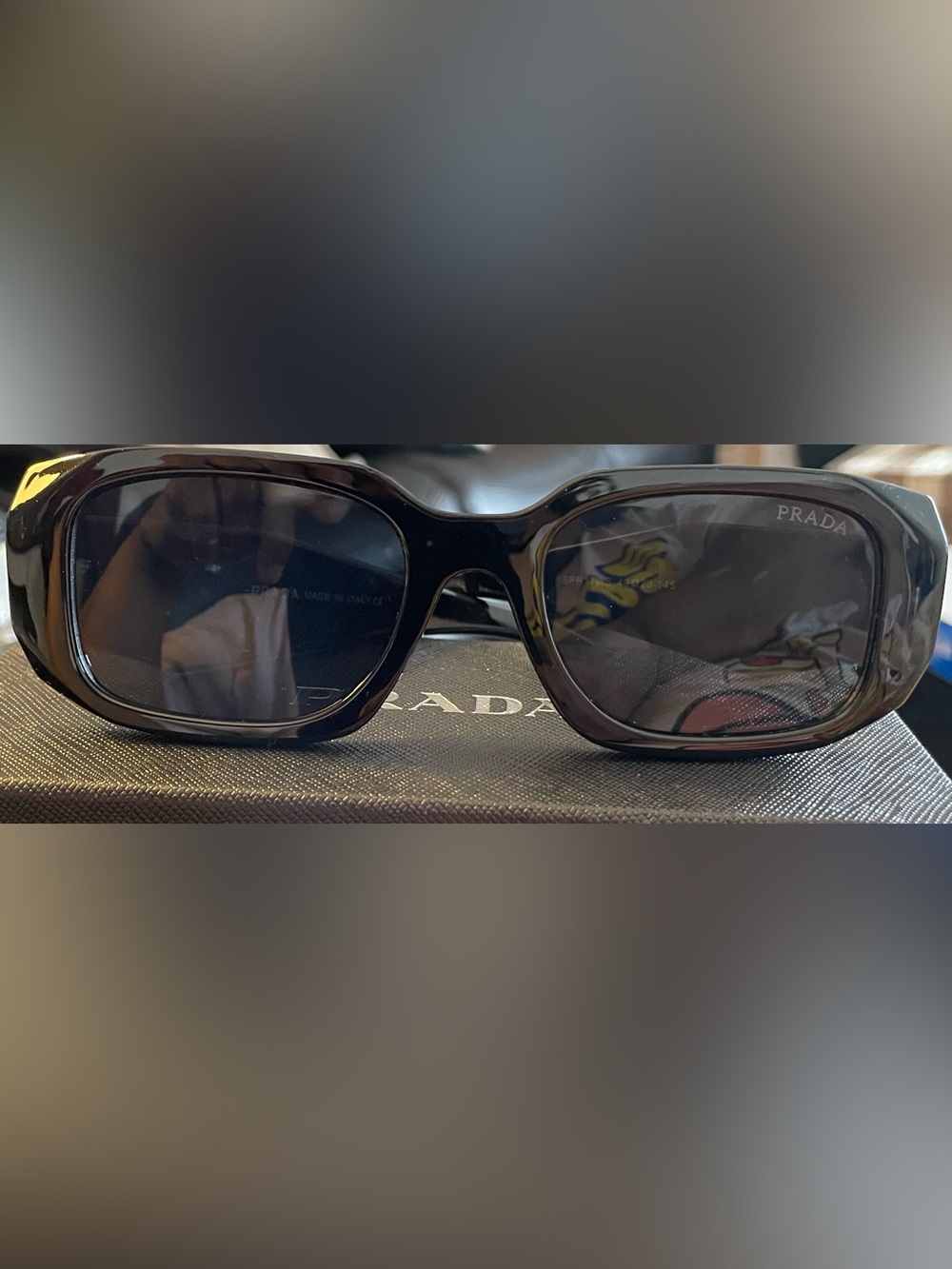 Prada Glossy Black Rectangular Sunglasses
